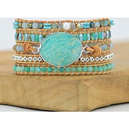 Premium New Wrap Bracelet Natural Stones Handmade Weaving Statement Bracelet Jewelry Gifts Retro Natural Stone Bracelet