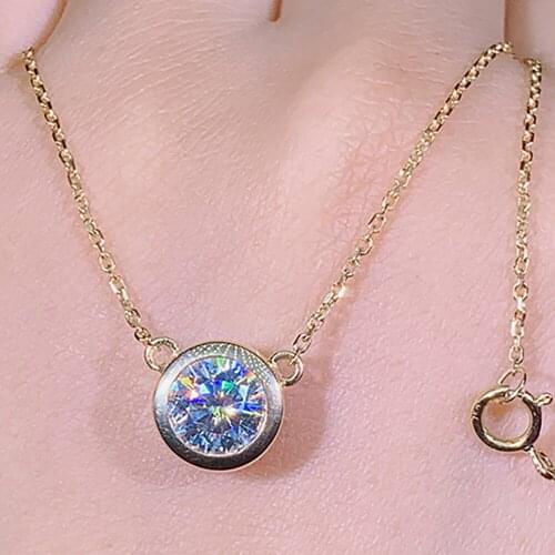 14K Yellow Gold Women Pendants Necklaces Moissanite Diamond 0.5 1 2 3 4 5 Carat Round Wedding Anniversary Engagement Party Gift