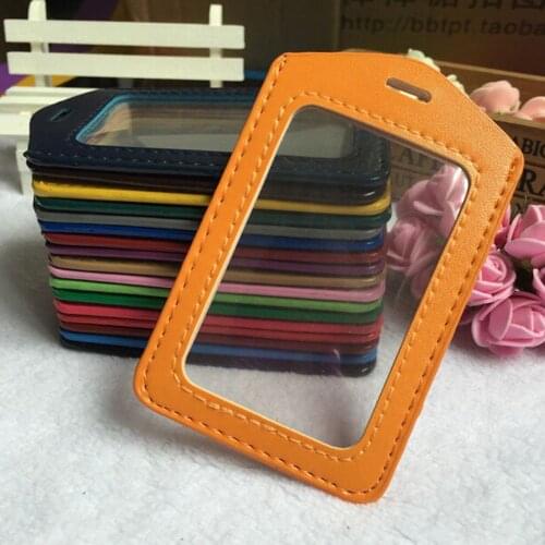 PU Leather ID Badge Case Clear and Color Border Lanyard Holes Bank Credit Card & ID Holders ID Badge Holders Accessories