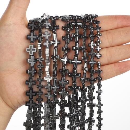 Black Hematite Beads New Cross-Shaped Natural Stone Beads Round Loose Beads For Jewelry Making DIY Bracelet Accessories