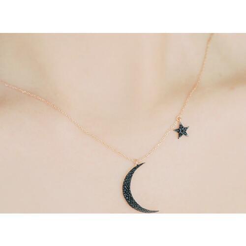 Black Rhinestone Moon Star Pendants Necklaces Female Clavicle Chain 2018 Fashion Jewelry Necklaces for Women Girls Gift