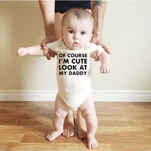 Infant Babies Boy Girl of Course I'm CuteBodysuit Letters Print Newborn Baby Onesie One-pieces Outfits Kids Clothing