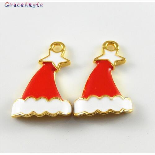 GraceAngie 5PCS Cute Christmas Hats Enamel Charms Zinc Alloy DIY Fashion Bracelet Necklace Jewelry Making Accessories