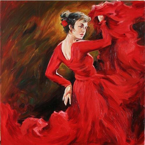 Oil paintings reproduction Portrait art woman flamenco dancer in Red Dress Handmade High quality Large Canvas