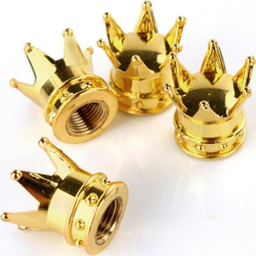 4PCS Gold Crown Shaped Tyre Wheel Stem Air Valve Caps Car Tire Valve Caps Auto Truck Motocycle Bike MTB Dust Dustproof Caps