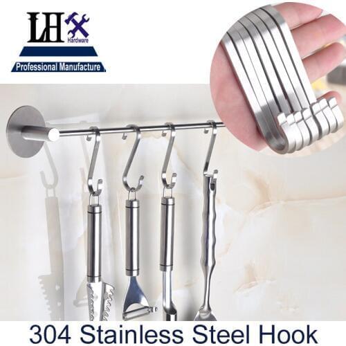 YP312 304 Stainless Steel S-Type Hook Traceless Hook for Kitchen Utensils Clothes Hanger Behind Door DIY h