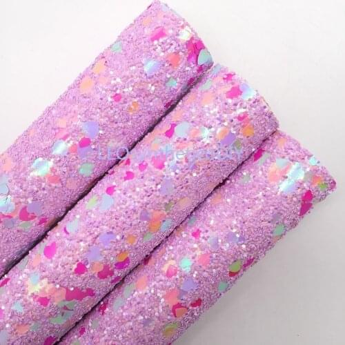 LEOsyntheticoDIY Pastel Iridescent Chunky Glitter Vinyl Fabric Sheet Felt Backing Synthetic Leather Faux Vinil DIY A4 SIZE T142B