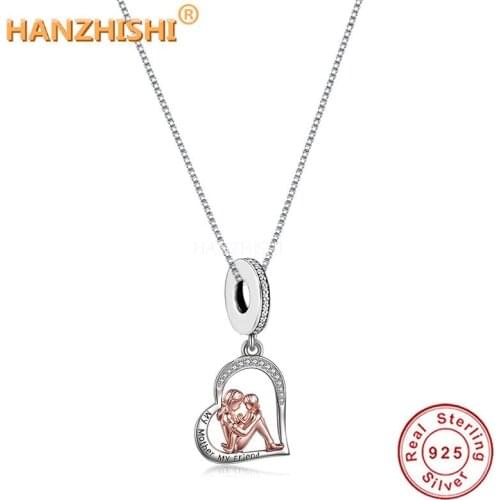 Mother Hugs Child Necklace 925 Sterling Silver Heart Pendant Box Chain Necklace Fine Jewellery Gift for Women Girl Mother Father