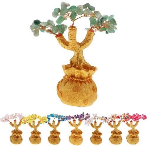 Mini Feng Shui Money Tree Crystal Bonsai Style Wealth Luck Tree Gemstone Gift Golden Tree Fortune Money Tree Home Room Decorate