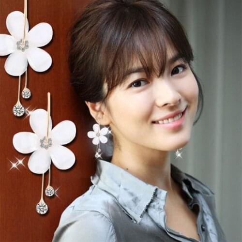 Fashion New Korean 6 Petal Acrylic Zircon Tassel Few Earrings Circle Transparent Earring Sun Flower Ear Studs Friend Gift