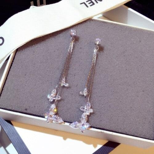 Trendy Vintage Jewelry Party Wedding Bridal Accessories Dangle Earrings For Women Fashion Butterfly Tassel Crystal Drop Earrings