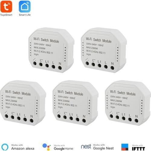 Smart Life 5 Pieces Tuya Smart WiFi Switch Module Turn Your Old Switch Into Smart , Compatible with Alexa , Google Home