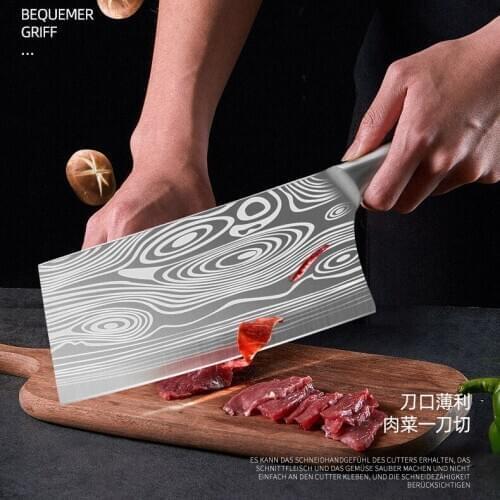 New Kitchen Knives Stainless Steel Slicing Chef Utility Knife Imitation Damascus Vein Kitchen Knife 3Cr13 Sharp Blade Cleaver