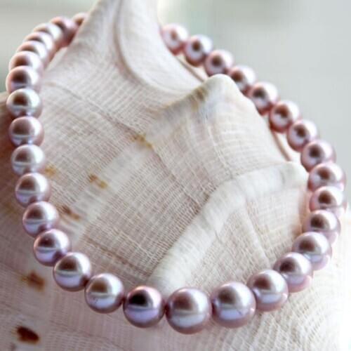 Gorgeous 11mm freshwater lavender round pearl necklace 18inch 925silver