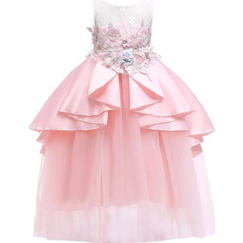 Princess Dress For Girls First party dress Wedding Lace Open back Girl Party Dress Pageant Bridesmaids Formal Gown For 4--13Yrs