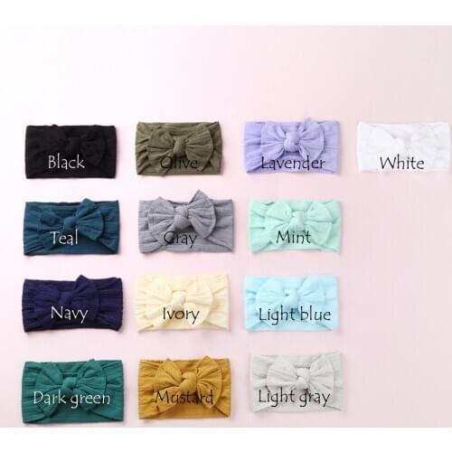 30 pcs/lot, Cable Knit Nylon Baby Headband, Knot Bow Turban Headwrap, One size fits most 27 Colors available