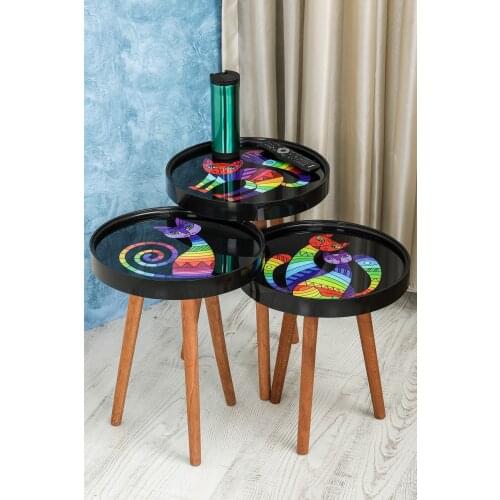 Retro Glass Above Special Print pcs set Zigon Coffee Table authentic coffee table different tripod turkiyede manufactured