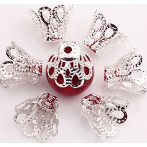 100PCS Flower Bead Caps Silver Color Bead Caps Findings Filigree Flower Cup Shape 7mm For DIY Jewelry Making