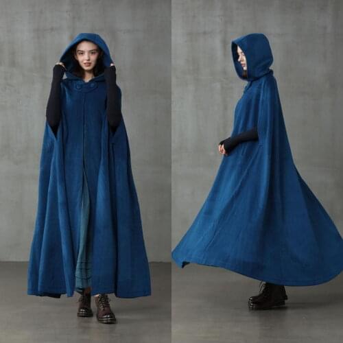 Dark Blue Hooded Bridal Warm Long Wedding Cloaks Coat Capes Wicca Robe Jackets Christmas Hallowmas Accessories Bolero