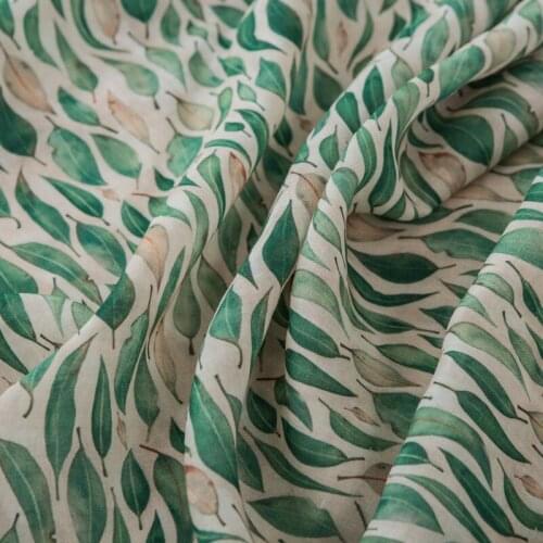 Natural Ramie fabric Willow leaf printing sewing Customized fabrics for fashionable dresses and gowns fabric for dress