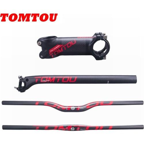 TOMTOU 3K Carbon Handlebar Stem Seatpost (Setback 20mm) Mountain Bike Bars Sets Bicycle MTB Parts Red Matte - TR2T43