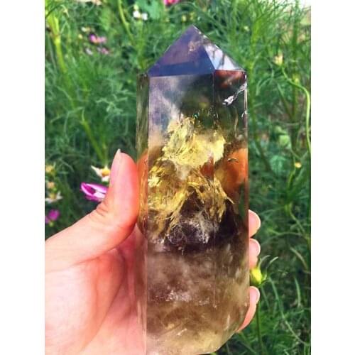 Natural quartz crystal topaz pillar decoration