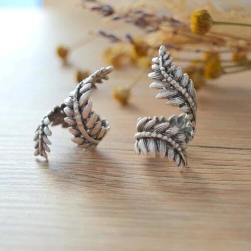 Vintage Silver Color Leaf Rings for Womens Adjustable Opening Rings Bohemian Style Finger Ring Wedding Rings Bridal Jewelry