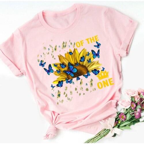 T shirt femme sun flower butterfly graphic print womens t-shirt original, hip-hop humor pink short sleeve street clothin