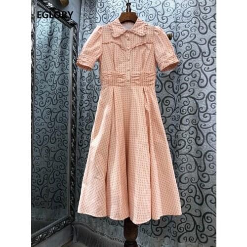 100%Cotton Dress New 2021 Summer Fashion Clothing Women Turn-down Collar Geometric Print Short Sleeve Casual Long Shirt Dress