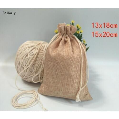 1pcs 13x18 15x20cm New Brand Vintage Natural Burlap Hessian Gift Candy Bags Wedding Party Favor Pouch Jute Gift Packaging Bags