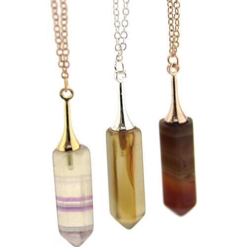1Pc DIY Vintage Artificial Stone Brown Purple Geometric Bullet Pendant Necklace Chain Women Necklace Personality Gift Jewelry