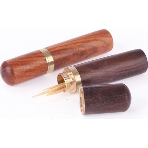 100pcs Ebony Wood Toothpick Holder Bucket Mini Box Hiking Portable Craft Handmade Gift 8*1.8cm ZA6823