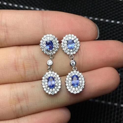 100% Natural and real Tanzanite Earring 925 sterling silver Fine jewelry Female Anniversary Jewelry