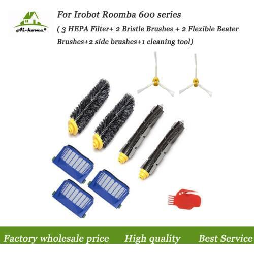 2 Bristle & Flexible Beater &2 Side Brushes & 3 Aero Vac Filter & 1 Tool Parts for iRobot Roomba 600 Series 620 630 650 660