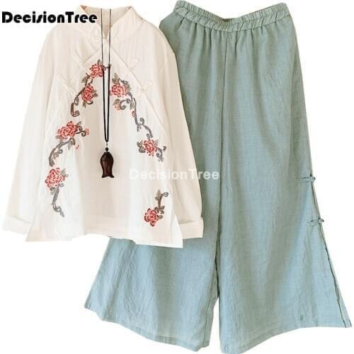 2021 chinese style women costume tea service shirt clothes traditional qipao cotton linen tops loose blouse lady chiffon blouses