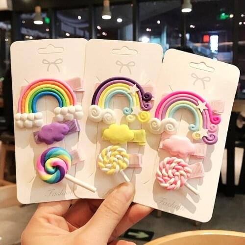 3pcs/lot New Cute Childrens hairpin sweet Rainbow lollipop color bangs clip BB clip Cartoon hairpin clip hair accessories