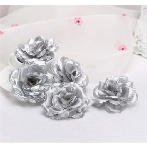 8cm Silver Artificial Rose Flower Head for Wedding Decoration Valentines Day Gift DIY Rose Bear Fake Flower flores artificiales