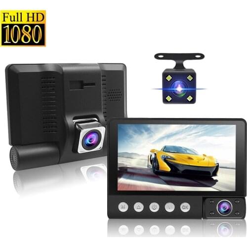 3 Lens Car DVR Video Recorder Front 2 Cam and 1 Rearview Parking Reverse Dash Camera Night Vision G-Sensor Car Black Box Dashcam