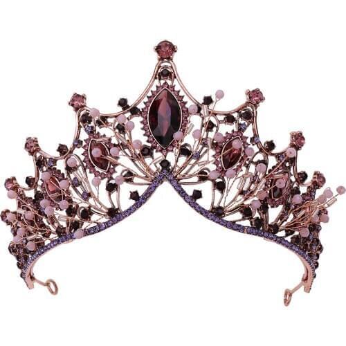 Baroque Tiaras and Crowns Wedding Hair Accessories Headbands for Women Rhinestone Black Purple Crown Bridal Headwear Headpiece