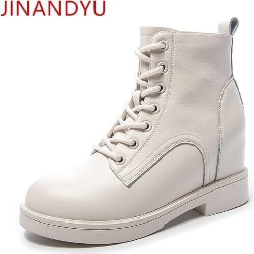 Genuine Leather Boots Women Wedge Women Shoes Platform White Boots Autumn Winter Fashion Formal Ladies Shoes Woman Black Boots