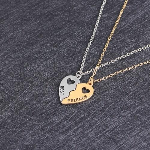 Best Friends Pendant Necklace Fashion Necklaces Collier Chain 2 Parts Heart Shaped Friendship Half Puzzle Jewelry For Girls