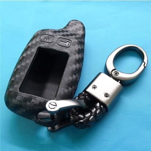 1 Pcs Carbon Silicone Fiber Car Case Cover Key Chain Russian 2-way Remote Alarm System Holder Fob Fit For Tomahaw Tw9010 9010