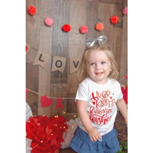 Valentines Kids Shirts Hug kisses valentine wishes kids t-shirt Valentines Gifts for Girls Valentine Shirt Cute Kids Shirts