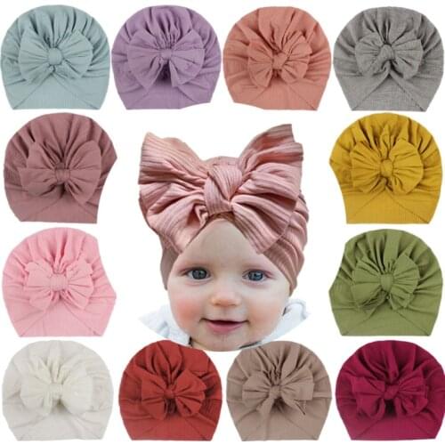 Baby Hats Autumn Winter Keep Warm Soft Cotton Bow Cap Girls Baby Hats Newborn Turban Kids photography Props Fashion Beanie Cap