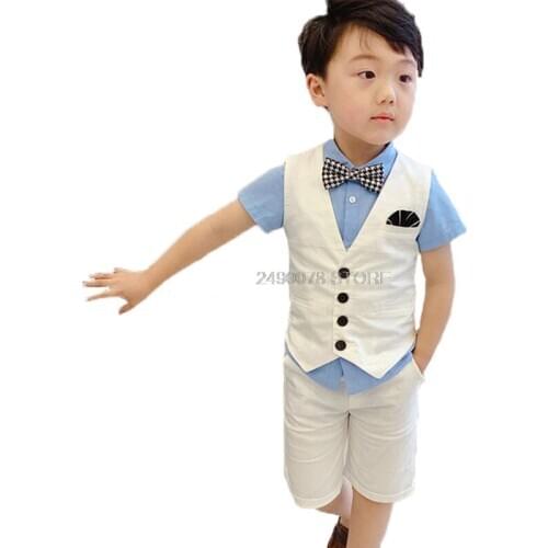 Boys Summer Formal Suits 2pcs Vest+Shorts Children Wedding Clothing Sets School Kids kindergarten Graduation Tuxedo Costume
