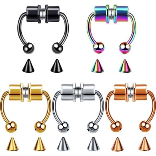 SOHOT Stainless Steel Magnetic Horseshoe Reusable Fake Nose Ring Unisex Punk Non Piercing Prevent Allergy Body Piercing Jewelry