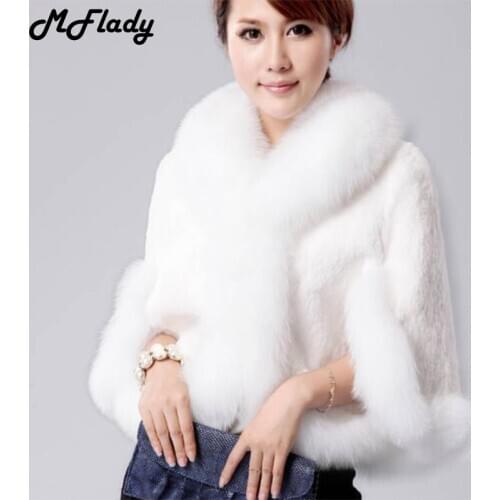 MFlady 2020 Faux fur Coat Mink Fur Rex Rabbit Hair Cape Jackets Black White Fur Overcoat Imitation Rabbit Fur Faux Fox Collar