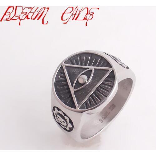 Mens Stainless Steel Illuminati The All-seeing-eye pyramid eye symbol Biker Ring Jewelry