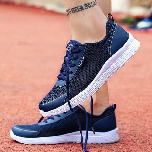 Men Shoes 2019 Fashion Casual Shoes Light Weight Summer Lace-up Mesh Breathable Shoes Flats Fashion Footwear Size 38-48