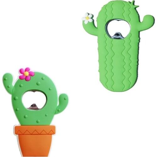 2021 New Refrigerator Magnetic Silicone Metal Bottle Opener Cactus Decoration for Beer